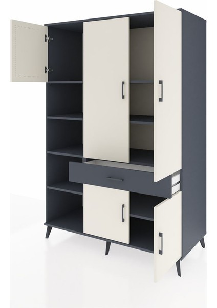 Kronos Dolap 8 Raflı Tek Çekmeceli 5 Kapaklı 132X59X195 Antrasit-Aytaşı/antrasit modelleri