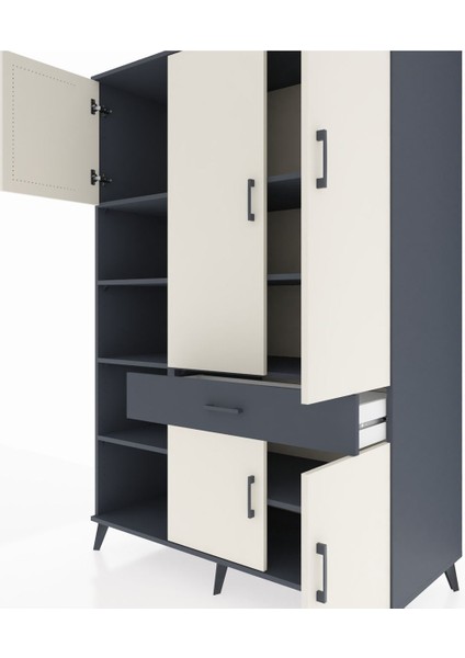 Kronos Dolap 8 Raflı Tek Çekmeceli 5 Kapaklı 132X59X195 Antrasit-Aytaşı/antrasit fırsatları