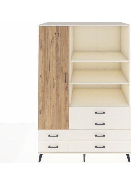 Kronos Dolap 7 Raflı 6 Çekmeceli Tek Kapaklı 132X59X195 Aytaşı-Çam/aytaşı