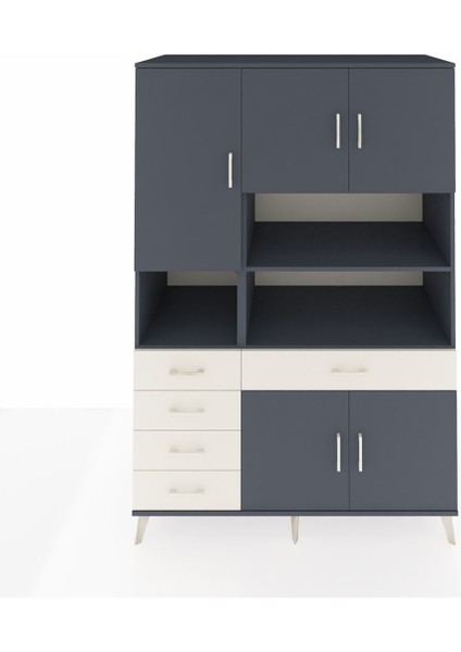 Kronos Dolap 9 Raflı 5 Çekmeceli 5 Kapaklı 132X59X195 Antrasit-Antrasit/aytaşı
