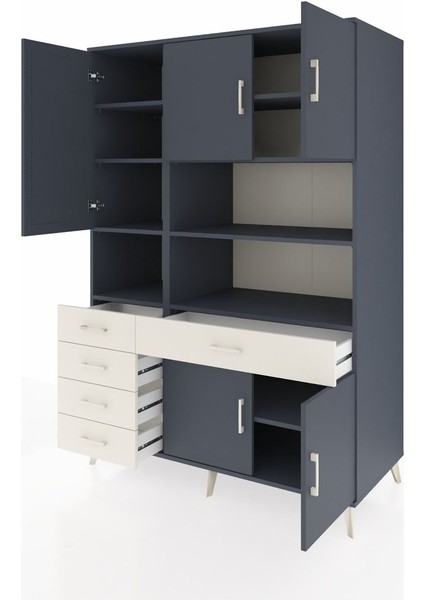 Kronos Dolap 9 Raflı 5 Çekmeceli 5 Kapaklı 132X59X195 Antrasit-Antrasit/aytaşı modelleri