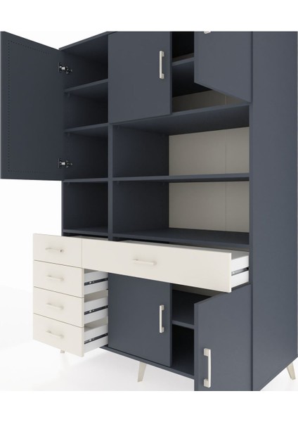 Kronos Dolap 9 Raflı 5 Çekmeceli 5 Kapaklı 132X59X195 Antrasit-Antrasit/aytaşı fırsatları