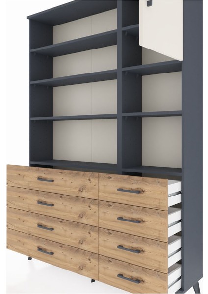 Arges Dolap 8 Raflı 8 Çekmeceli Tek Kapaklı 132X30X195 Antrasit-Aytaşı/çam fırsatları