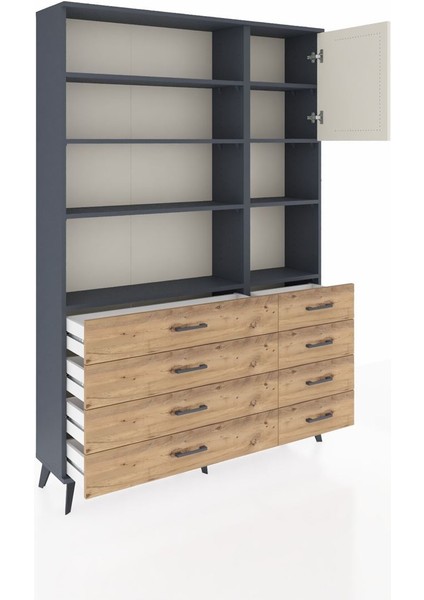Arges Dolap 8 Raflı 8 Çekmeceli Tek Kapaklı 132X30X195 Antrasit-Aytaşı/çam indirimleri