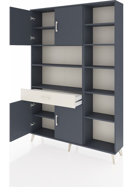 Arges Dolap 10 Raflı Tek Çekmeceli 4 Kapaklı 132X30X195 Antrasit-Antrasit/aytaşı modelleri