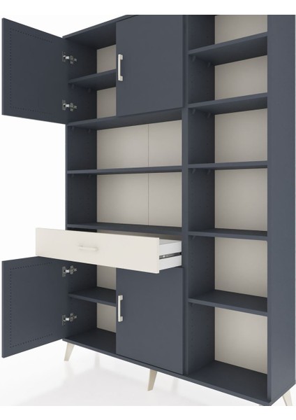 Arges Dolap 10 Raflı Tek Çekmeceli 4 Kapaklı 132X30X195 Antrasit-Antrasit/aytaşı fırsatları