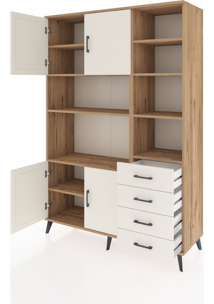 Hyperion Dolap 9 Raflı 4 Çekmeceli 4 Kapaklı 132X44X195 Çam-Aytaşı/aytaşı modelleri