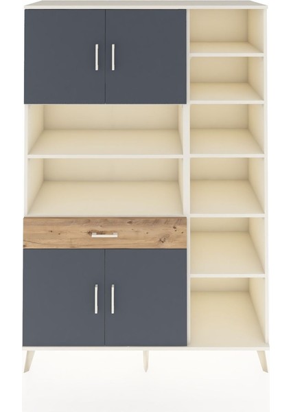 Hyperion Dolap 10 Raflı Tek Çekmeceli 4 Kapaklı 132X44X195 Aytaşı-Antrasit/çam