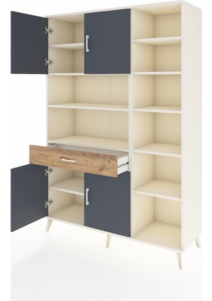 Hyperion Dolap 10 Raflı Tek Çekmeceli 4 Kapaklı 132X44X195 Aytaşı-Antrasit/çam modelleri