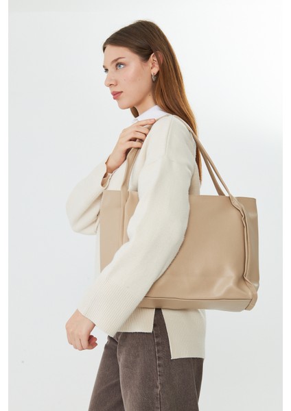 Esmarie Bej Çift Saplı Salaş Kadın Omuz, Kol ve El Çantası