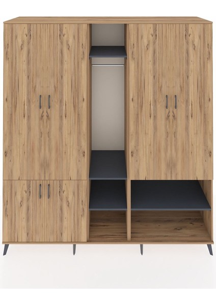 Kronos Dolap 15 Raflı 5 Kapaklı Tek Askılı 220X59X243 Çam-Çam/antrasit