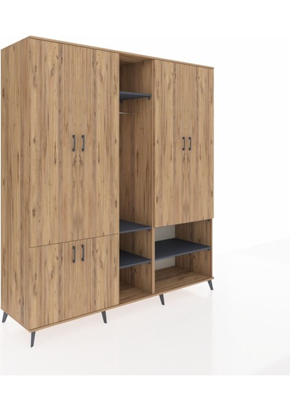 Kronos Dolap 15 Raflı 5 Kapaklı Tek Askılı 220X59X243 Çam-Çam/antrasit fiyatları