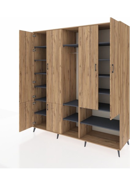 Kronos Dolap 15 Raflı 5 Kapaklı Tek Askılı 220X59X243 Çam-Çam/antrasit modelleri