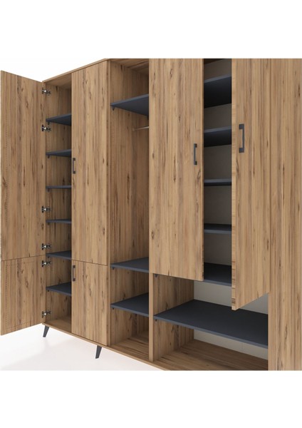 Kronos Dolap 15 Raflı 5 Kapaklı Tek Askılı 220X59X243 Çam-Çam/antrasit fırsatları