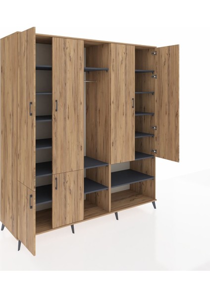 Kronos Dolap 15 Raflı 5 Kapaklı Tek Askılı 220X59X243 Çam-Çam/antrasit indirimleri