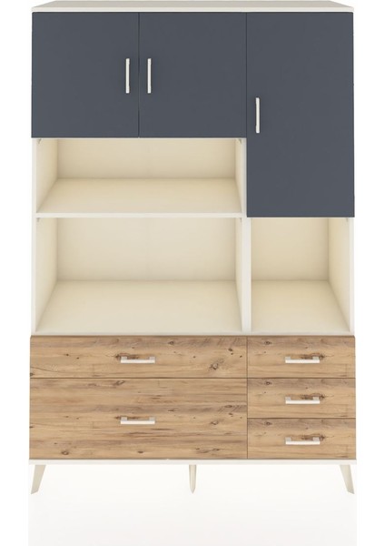 Hyperion Dolap 8 Raflı 5 Çekmeceli 3 Kapaklı 132X44X195 Aytaşı-Antrasit/çam