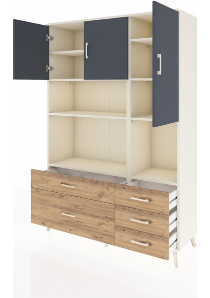 Hyperion Dolap 8 Raflı 5 Çekmeceli 3 Kapaklı 132X44X195 Aytaşı-Antrasit/çam modelleri