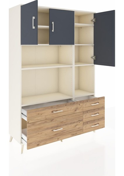 Hyperion Dolap 8 Raflı 5 Çekmeceli 3 Kapaklı 132X44X195 Aytaşı-Antrasit/çam indirimleri