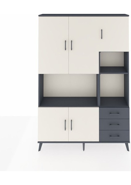 Arges Dolap 9 Raflı 3 Çekmeceli 5 Kapaklı 132X30X195 Antrasit-Aytaşı/antrasit