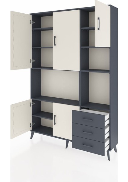 Arges Dolap 9 Raflı 3 Çekmeceli 5 Kapaklı 132X30X195 Antrasit-Aytaşı/antrasit modelleri