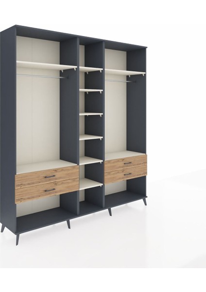 Hyperion Dolap 10 Raflı 4 Çekmeceli 2 Askılı 220X44X243 Antrasit-Aytaşı/çam fiyatları