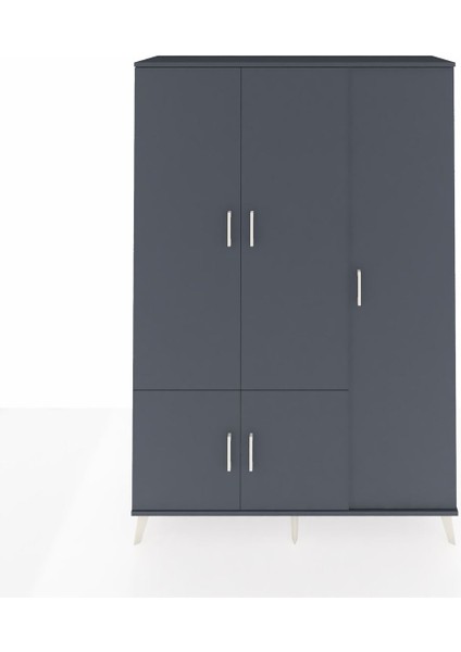 Hyperion Dolap 7 Raflı 5 Kapaklı Tek Askılı 132X44X195 Antrasit-Antrasit/çam