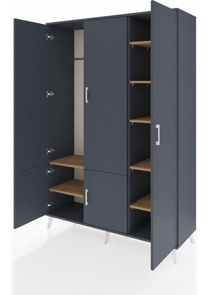 Hyperion Dolap 7 Raflı 5 Kapaklı Tek Askılı 132X44X195 Antrasit-Antrasit/çam modelleri