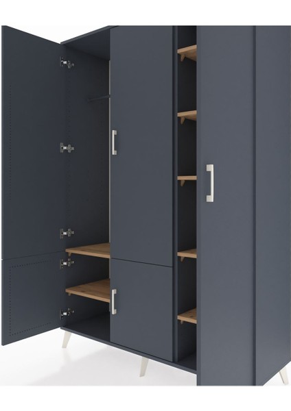Hyperion Dolap 7 Raflı 5 Kapaklı Tek Askılı 132X44X195 Antrasit-Antrasit/çam fırsatları