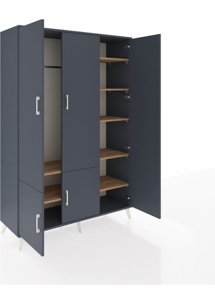 Hyperion Dolap 7 Raflı 5 Kapaklı Tek Askılı 132X44X195 Antrasit-Antrasit/çam indirimleri