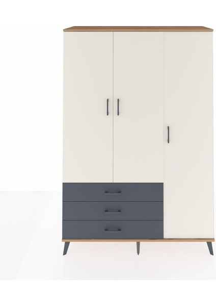 Hyperion Dolap 6 Raflı 3 Çekmeceli Tek Askılı 132X44X195 Çam-Aytaşı/antrasit