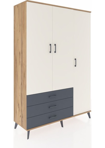 Hyperion Dolap 6 Raflı 3 Çekmeceli Tek Askılı 132X44X195 Çam-Aytaşı/antrasit fiyatları