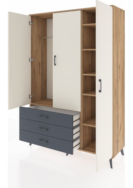 Hyperion Dolap 6 Raflı 3 Çekmeceli Tek Askılı 132X44X195 Çam-Aytaşı/antrasit modelleri