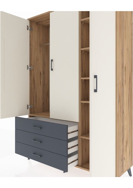 Hyperion Dolap 6 Raflı 3 Çekmeceli Tek Askılı 132X44X195 Çam-Aytaşı/antrasit fırsatları