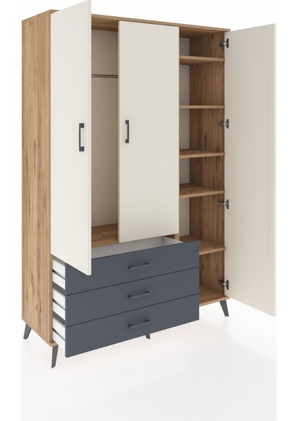 Hyperion Dolap 6 Raflı 3 Çekmeceli Tek Askılı 132X44X195 Çam-Aytaşı/antrasit indirimleri