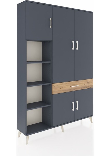 Arges Dolap 8 Raflı Tek Çekmeceli 5 Kapaklı 132X30X195 Antrasit-Antrasit/çam fiyatları