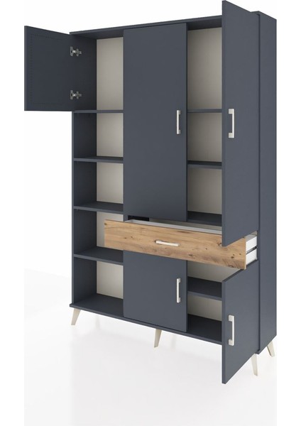 Arges Dolap 8 Raflı Tek Çekmeceli 5 Kapaklı 132X30X195 Antrasit-Antrasit/çam modelleri