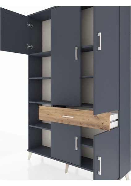 Arges Dolap 8 Raflı Tek Çekmeceli 5 Kapaklı 132X30X195 Antrasit-Antrasit/çam fırsatları