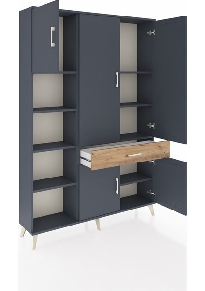 Arges Dolap 8 Raflı Tek Çekmeceli 5 Kapaklı 132X30X195 Antrasit-Antrasit/çam indirimleri