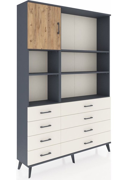 Arges Dolap 7 Raflı 8 Çekmeceli Tek Kapaklı 132X30X195 Antrasit-Çam/aytaşı fiyatları