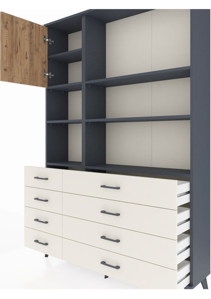Arges Dolap 7 Raflı 8 Çekmeceli Tek Kapaklı 132X30X195 Antrasit-Çam/aytaşı fırsatları