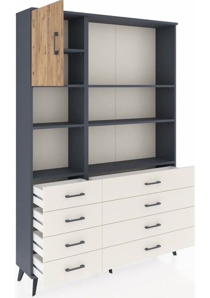 Arges Dolap 7 Raflı 8 Çekmeceli Tek Kapaklı 132X30X195 Antrasit-Çam/aytaşı indirimleri