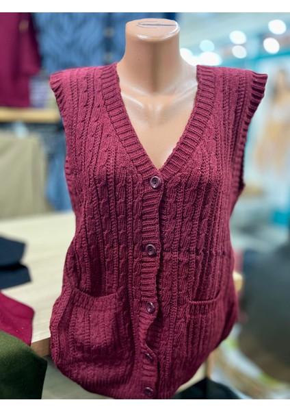 Kadın Triko Düğmeli Cepli Yelek fiyatları