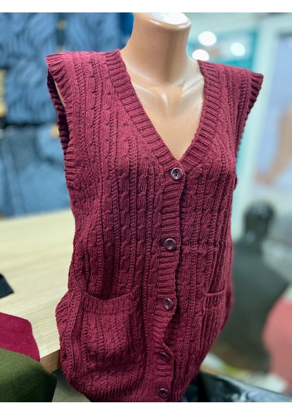 Kadın Triko Düğmeli Cepli Yelek modelleri