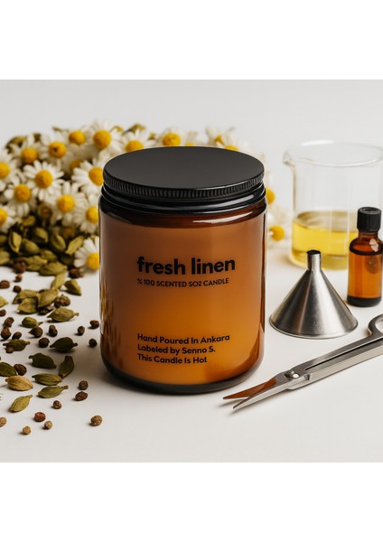 : Fresh Linen : Amber Cam Kavanozda : Kokulu Soya Mum (Pudra, Papatya, Bergamot, Kakule)