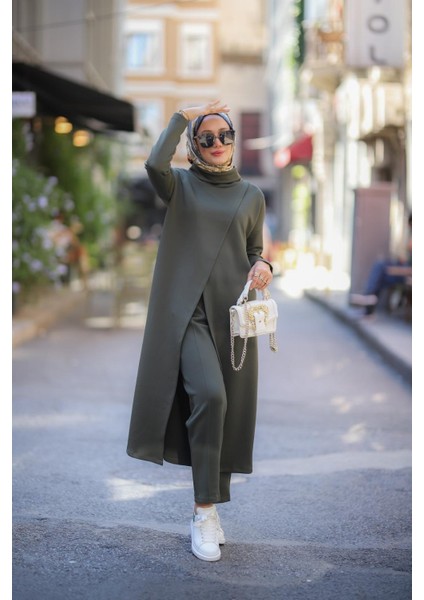 Tesettür Boğazlı Tunik Pantolon Takım Haki fiyatları