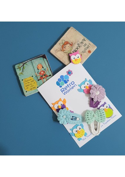 Kız Çocuk Bebek Örgü Yün Tül Fiyonk Doğum Günü Hediye Üçlü Sevimli Çıtçıt Klips Toka Seti