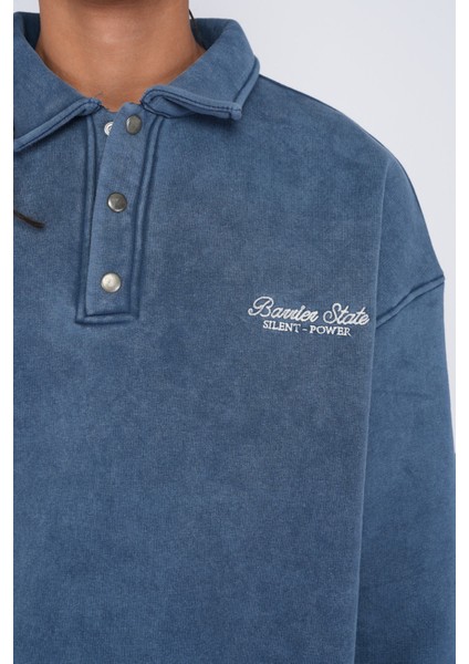 Vintage Görünümlü Oversize Polo Yaka Sweatshirt - Rahat Kalıp Pamuklu Erkek Sweat fiyatları