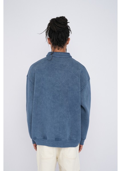 Vintage Görünümlü Oversize Polo Yaka Sweatshirt - Rahat Kalıp Pamuklu Erkek Sweat fırsatları