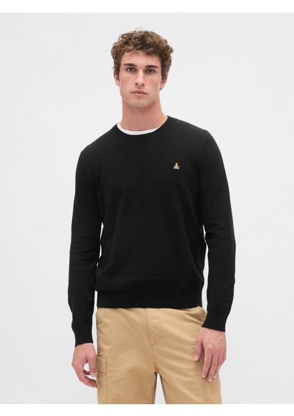 Erkek Siyah Pamuk Bisiklet Yaka Kazak