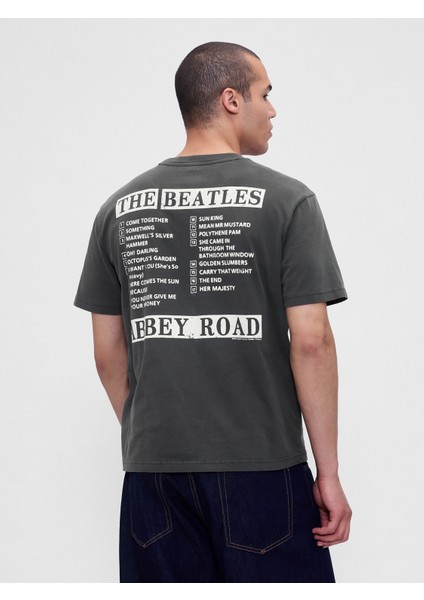 Erkek Koyu Gri The Beatles Relaxed Grafik T-Shirt fırsatları